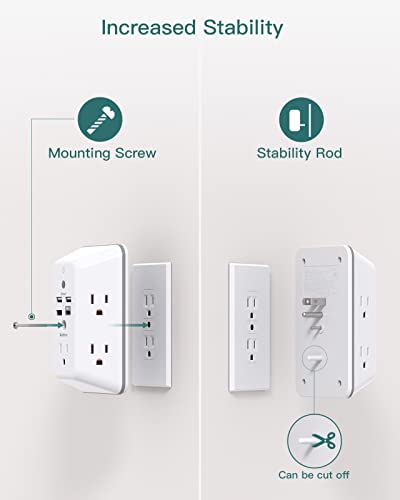Addtam Surge Protector Outlet Extender, Plug Extension Outlet with Night Light, 5-Outlet Splitter and 4 USB Ports, Multi Plug Wall Outlet for Home Office Dorm Room Essentials