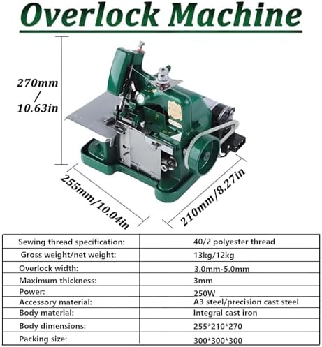 High-Speed Industrial Overlock Sewing Machine, Lightweight 3000 SPM, 1-Step Hemming & Edge Trimming, Perfect for Mending & Fine Hemming, Durable Blue Design