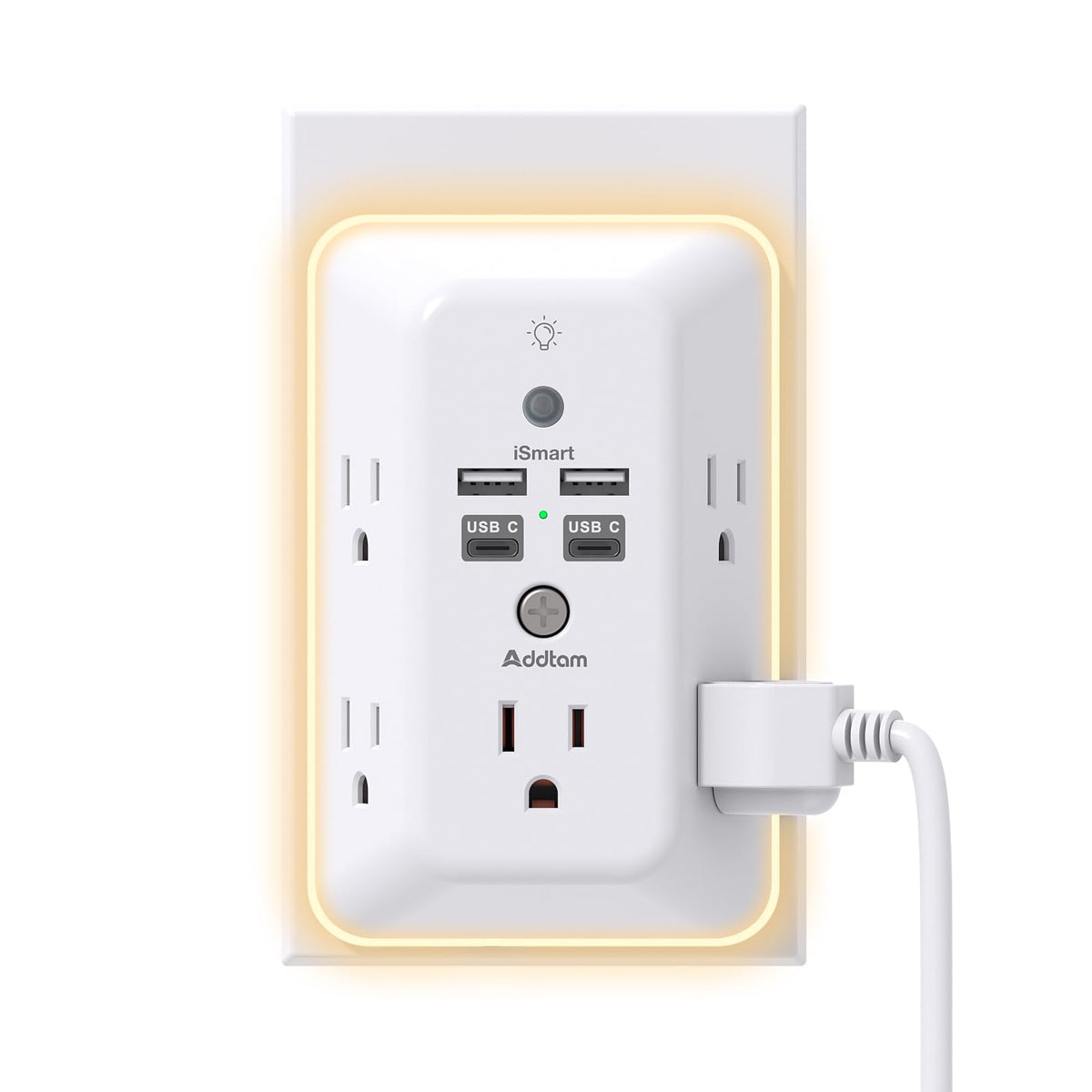 Addtam Surge Protector Outlet Extender, Plug Extension Outlet with Night Light, 5-Outlet Splitter and 4 USB Ports, Multi Plug Wall Outlet for Home Office Dorm Room Essentials