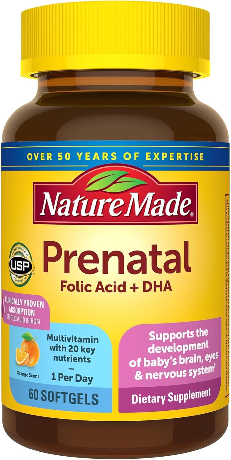 Nature Made Prenatal Vitamins for Women with Folic Acid + DHA, 110 Softgels | Prenatal Vitamin and Mineral Supplement for Daily Nutritional Support, With Folic Acid and 19 Other Nutrients, 110 Day Supply