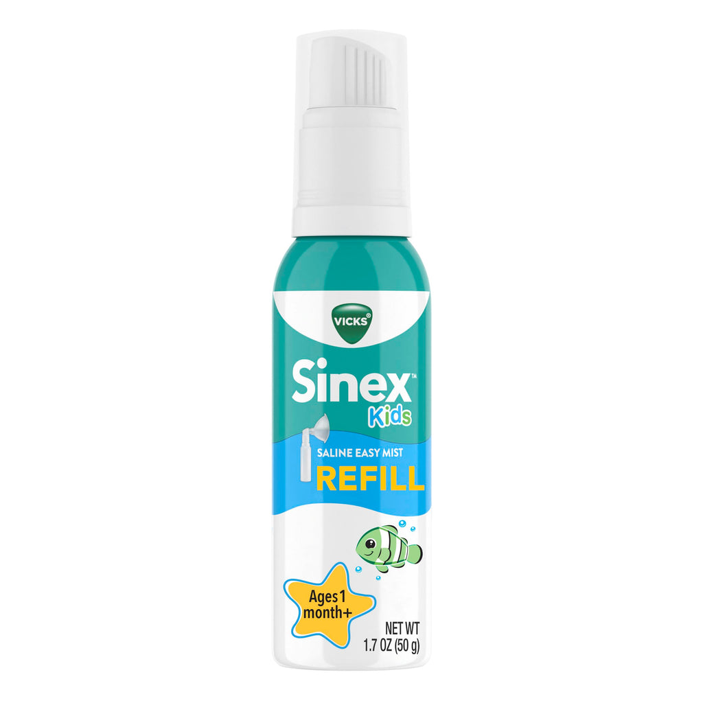 Vicks Sinex Kids Saline Easy Mist, Drug Free Saline, Ages 1 Month+, Gently Clears and Soothes Everyday Stuffy Noses, Safe for Daily Use, 1.7 OZ