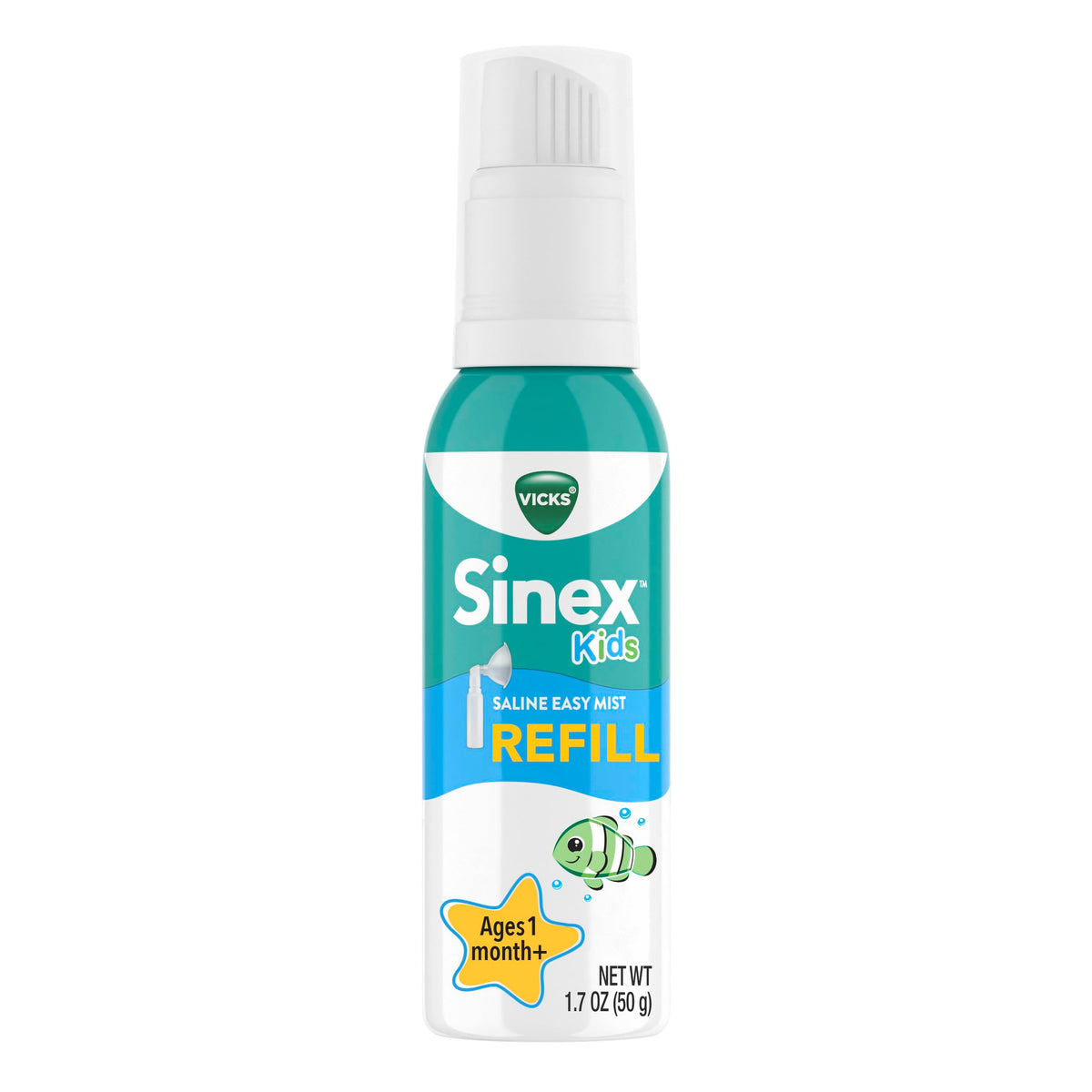Vicks Sinex Kids Saline Easy Mist, Drug Free Saline, Ages 1 Month+, Gently Clears and Soothes Everyday Stuffy Noses, Safe for Daily Use, 1.7 OZ