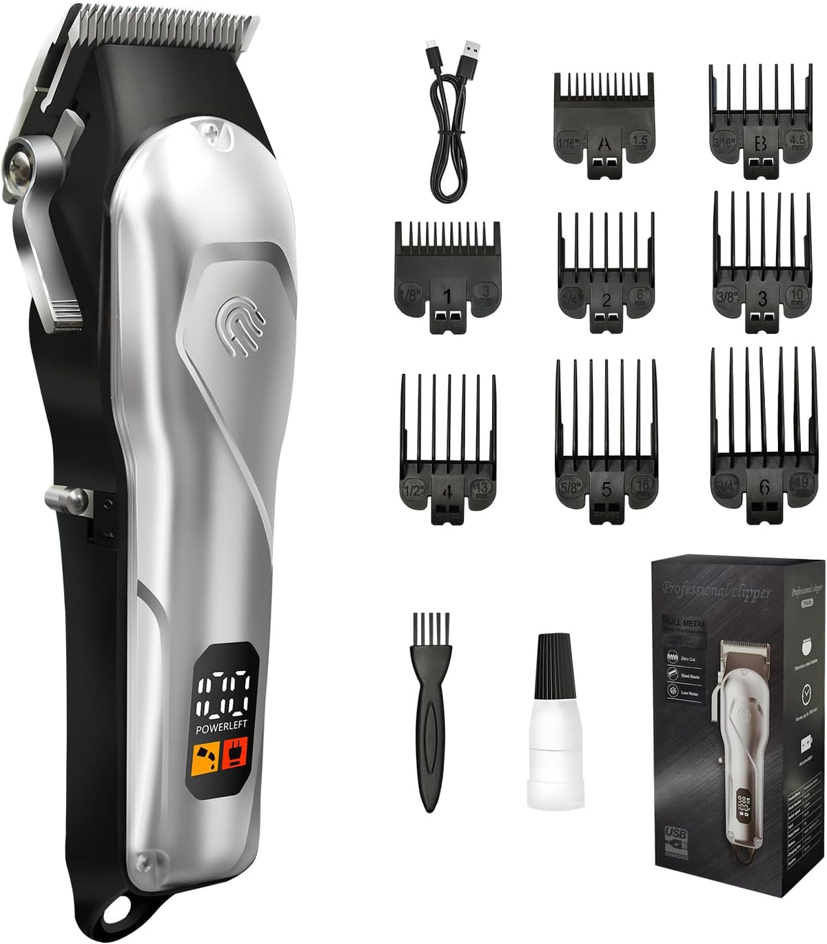 Cordless Hair Clippers for Men Professional Hair Trimmer with 8 Guide Combs