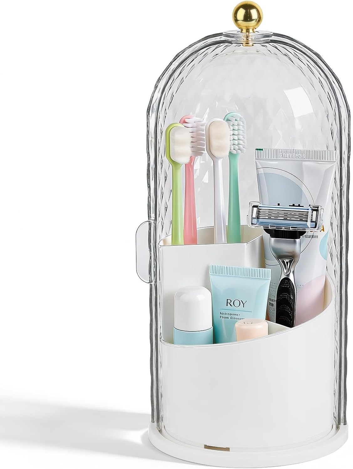 Toothbrush Holder with Cover for Bathroom Countertop, Organizer, White