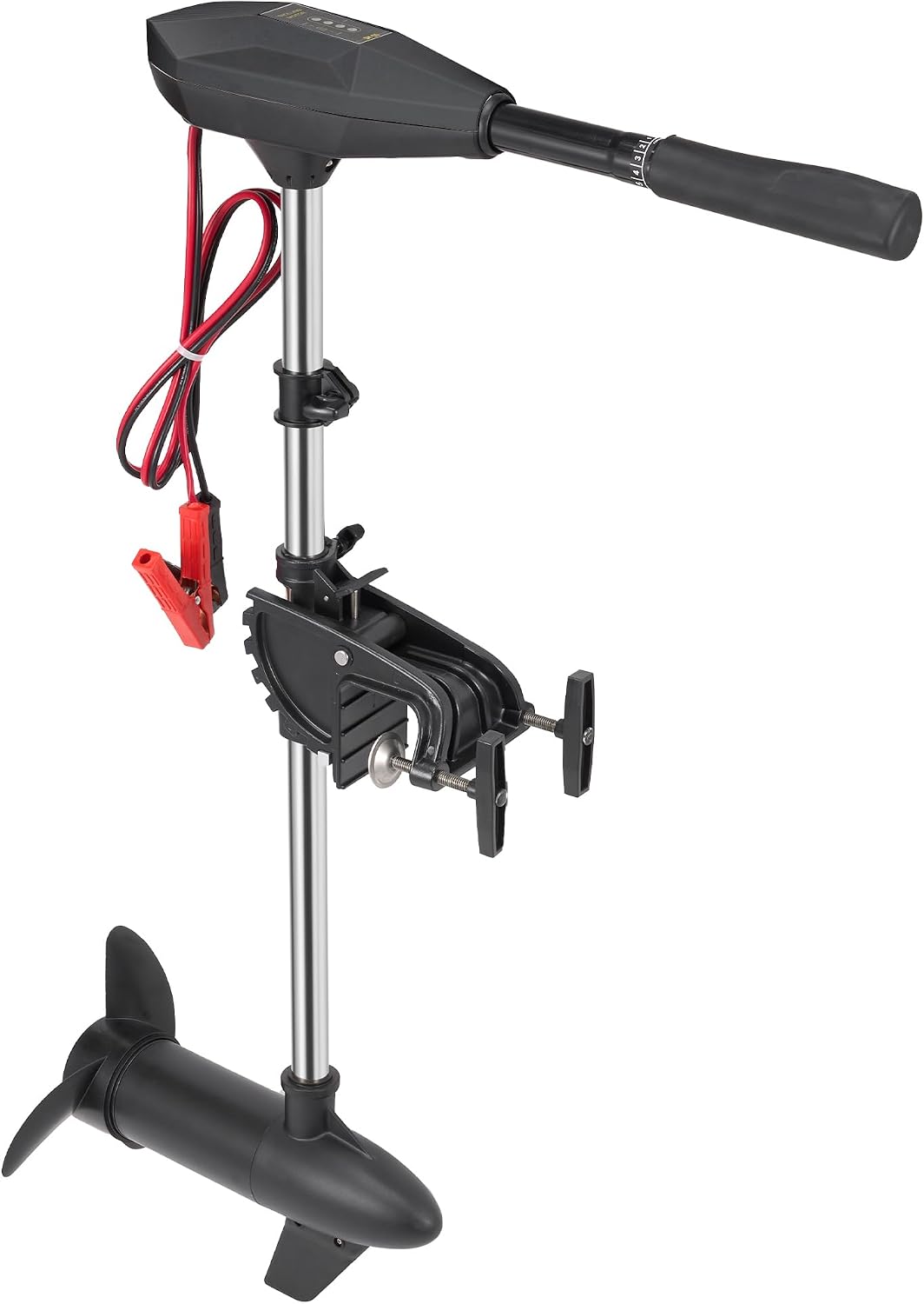 55lb Thrust Trolling Motor 8 Speed Electric Outboard Motor Kayak Motor with Adjustment 6-inch Extendable Handle, 30'' Shaft Length, LED Indicator, Transom Mounted for Kayak, Fishing Boat(Black)
