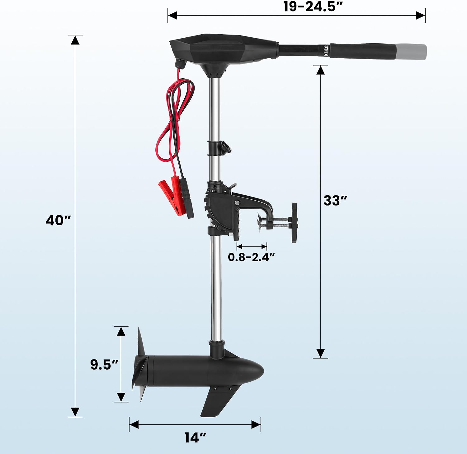 55lb Thrust Trolling Motor 8 Speed Electric Outboard Motor Kayak Motor with Adjustment 6-inch Extendable Handle, 30'' Shaft Length, LED Indicator, Transom Mounted for Kayak, Fishing Boat(Black)