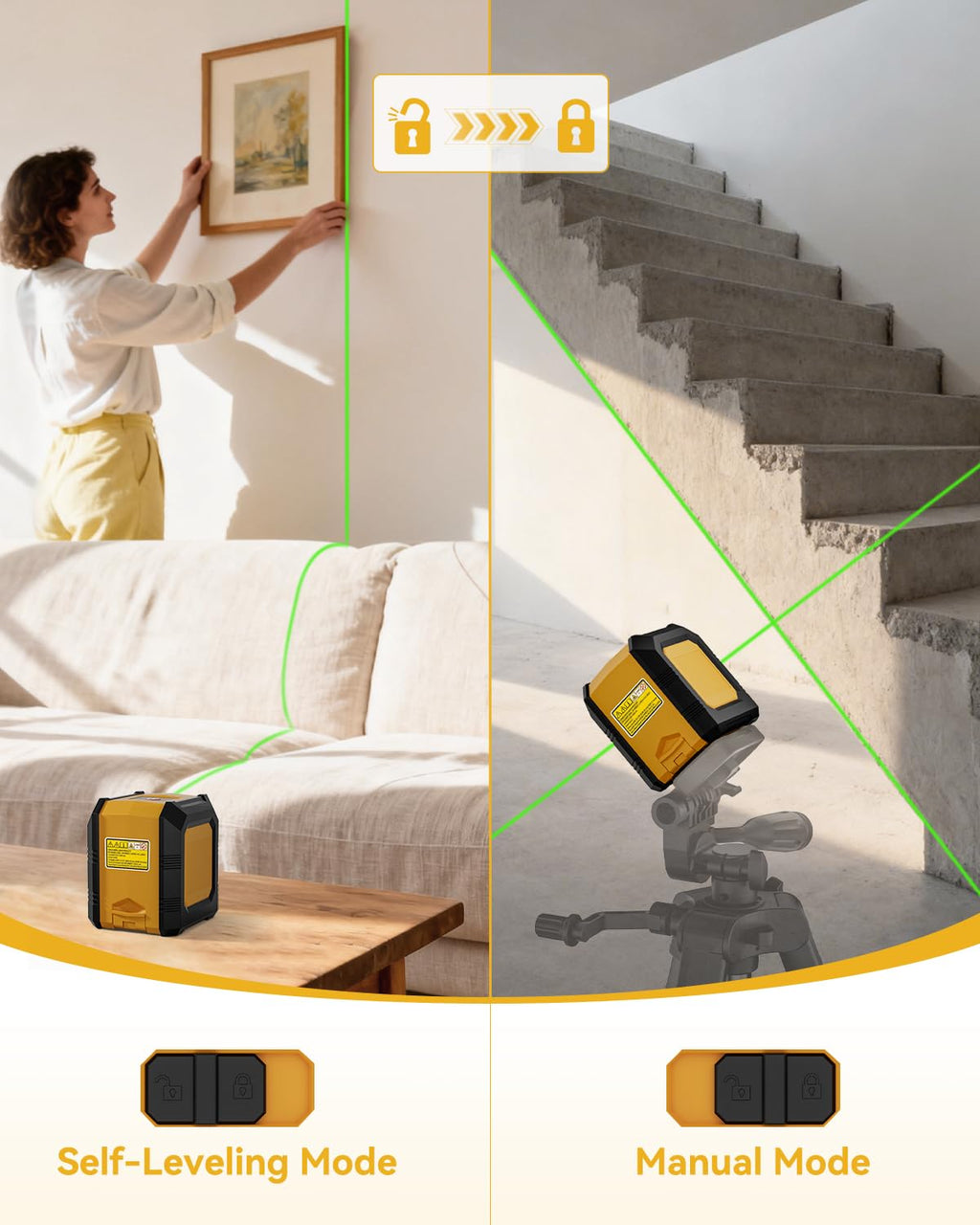 Laser Level with Tripod, Self-Leveling Green Beam Horizontal and Vertical Cross-Line Laser for Home Decoration Carrying Pouch, Battery Included
