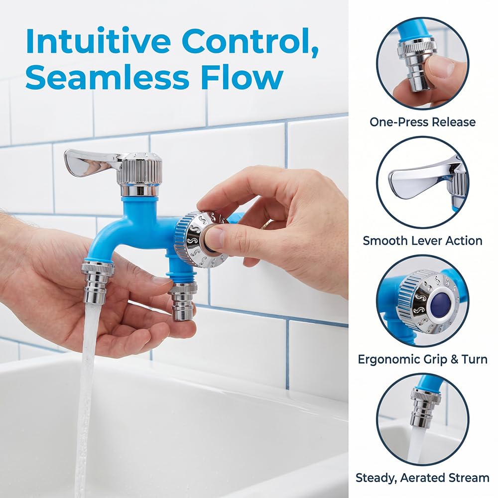 Outdoor Garden Water Faucet with Double Outlet, Double Valve Faucet Water Hose Outlet Hose Valve