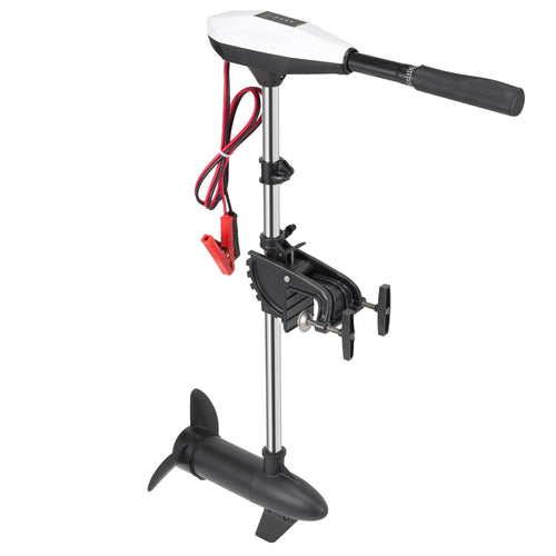 55lb Thrust Trolling Motor 8 Speed Electric Outboard Motor Kayak Motor with Adjustment 6-inch Extendable Handle, 30'' Shaft Length, LED Indicator, Transom Mounted for Kayak, Fishing Boat(Black)