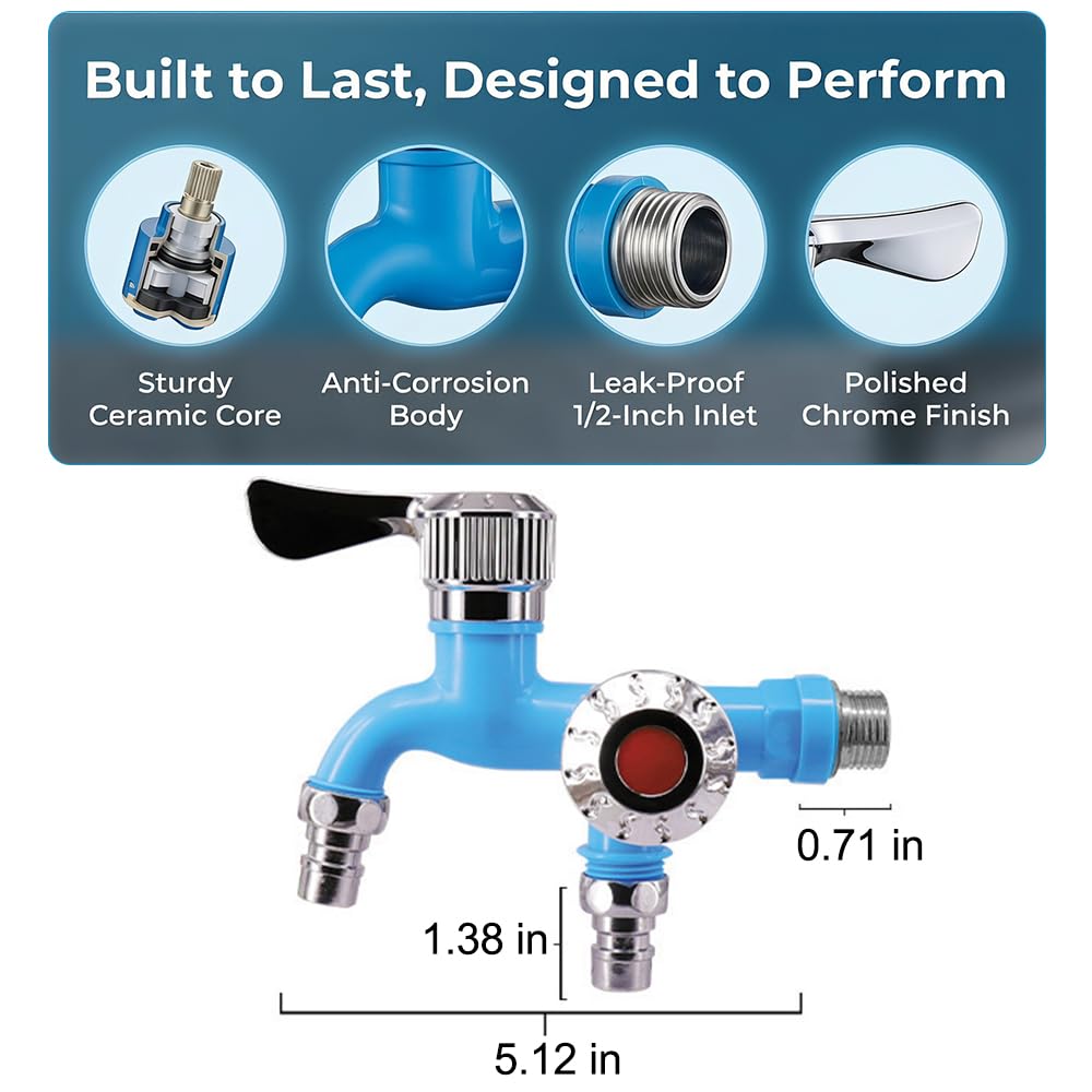 Outdoor Garden Water Faucet with Double Outlet, Double Valve Faucet Water Hose Outlet Hose Valve