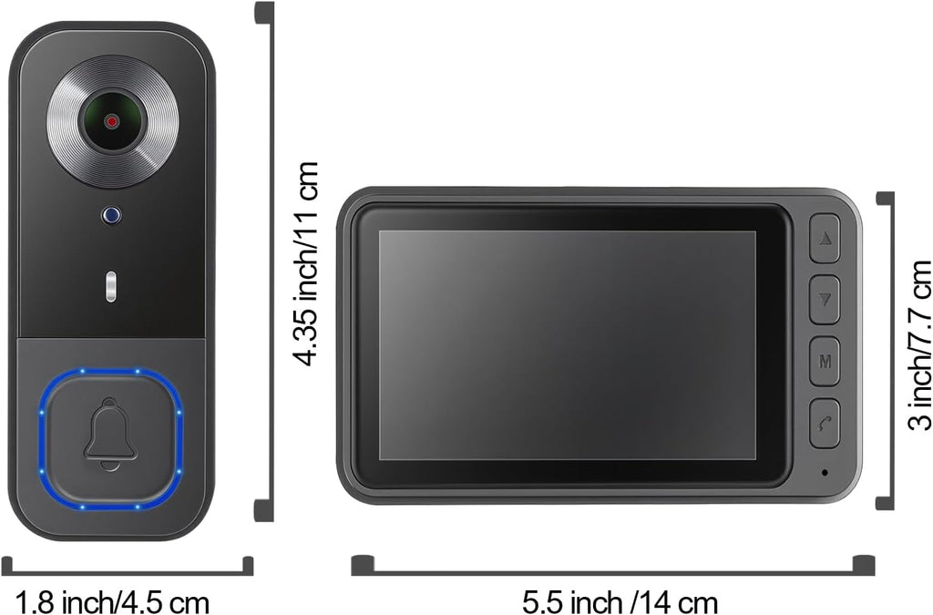 Video Doorbell Wireless with Screen 1080p, No Subscription Door Bell Camera with Monitor Screen, Local Storage NO WiFi and APP Needed, Video Intercom Two-Way Audio,160° View,Night Vision
