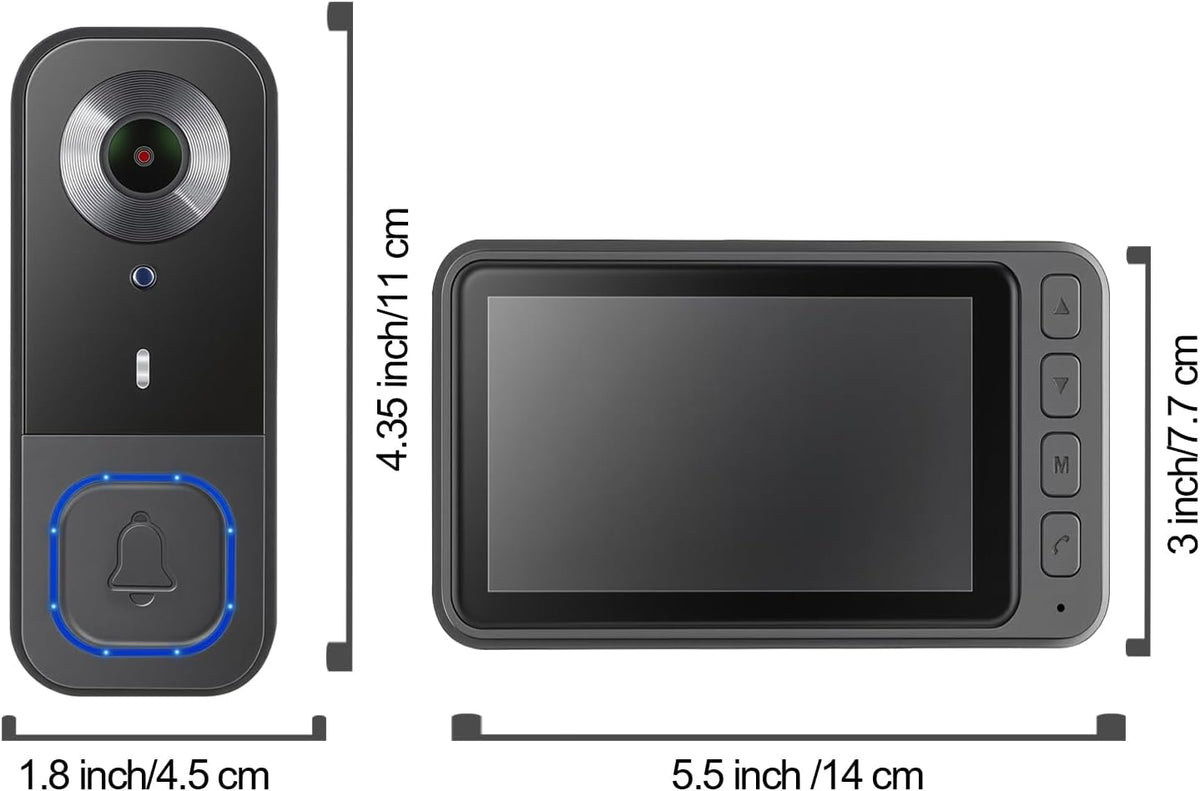 Video Doorbell Wireless with Screen 1080p, No Subscription Door Bell Camera with Monitor Screen, Local Storage NO WiFi and APP Needed, Video Intercom Two-Way Audio,160° View,Night Vision
