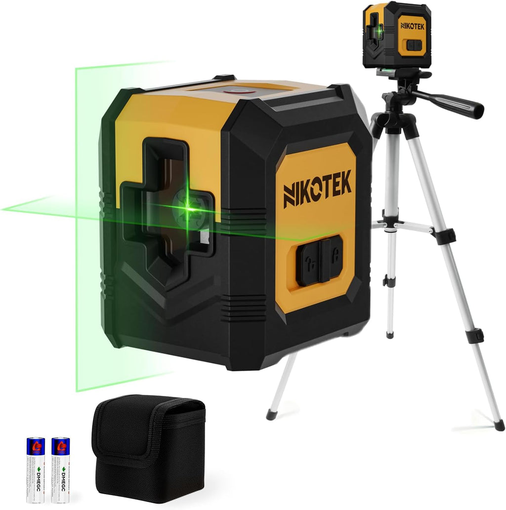 Laser Level with Tripod, Self-Leveling Green Beam Horizontal and Vertical Cross-Line Laser for Home Decoration Carrying Pouch, Battery Included
