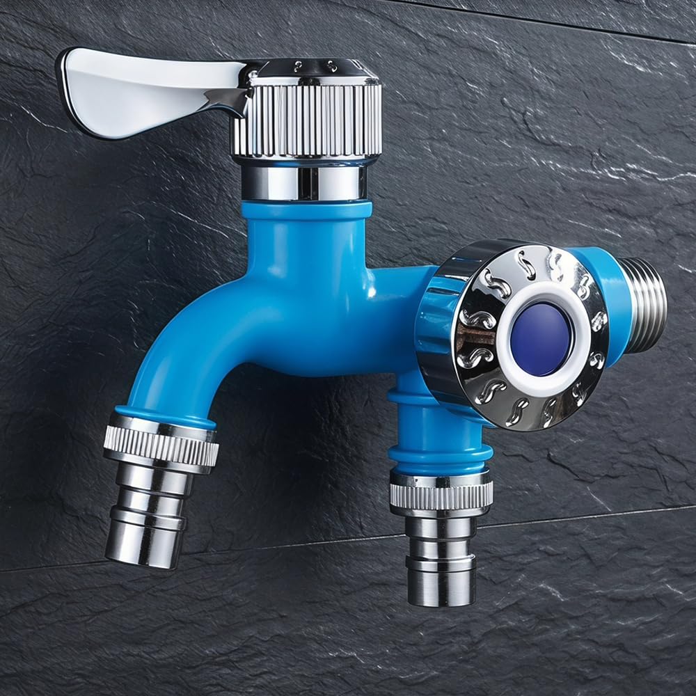Outdoor Garden Water Faucet with Double Outlet, Double Valve Faucet Water Hose Outlet Hose Valve