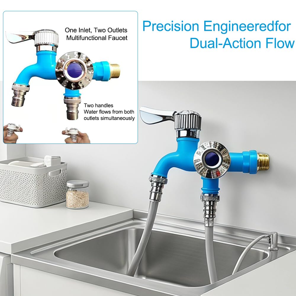Outdoor Garden Water Faucet with Double Outlet, Double Valve Faucet Water Hose Outlet Hose Valve
