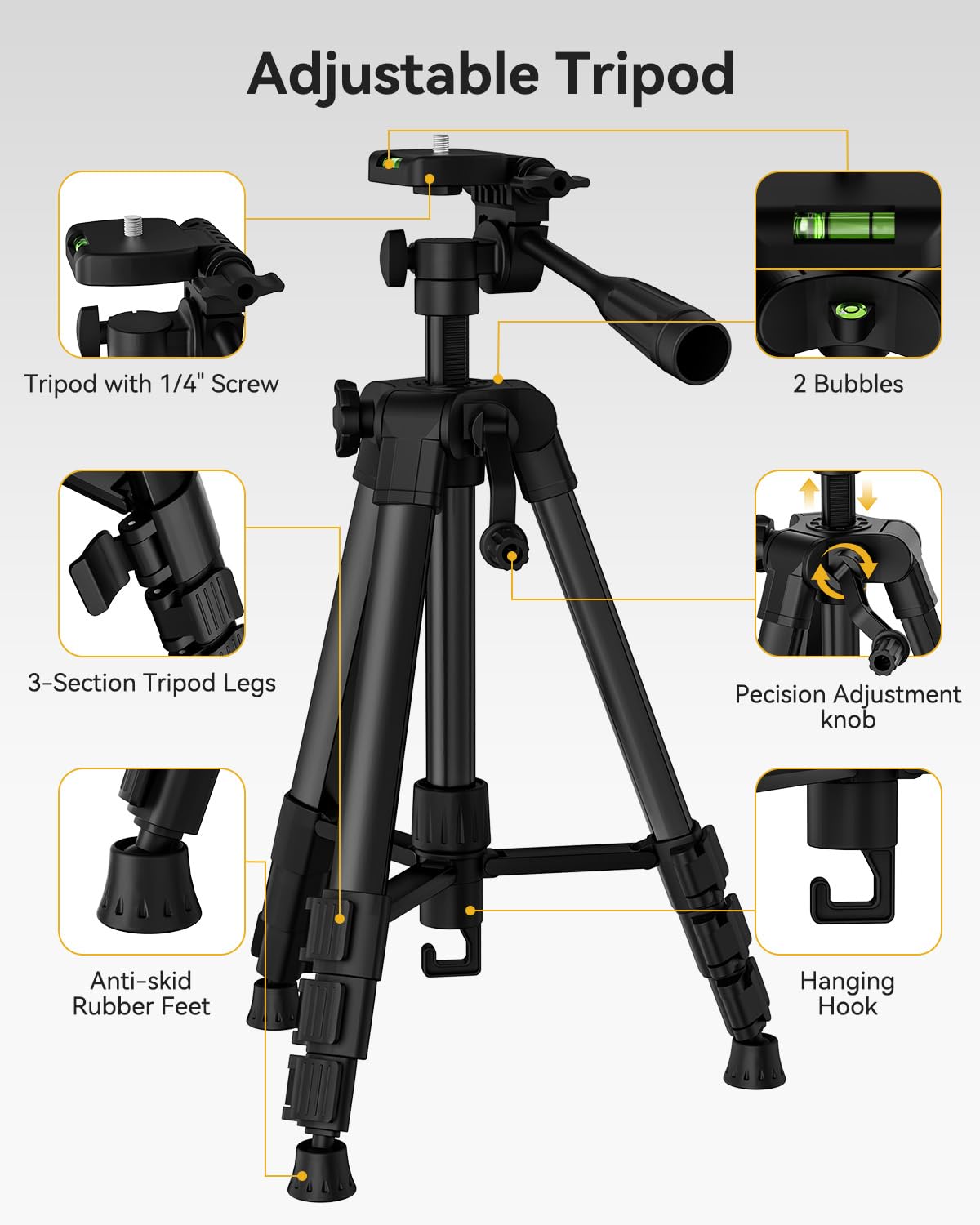 Laser Level with Tripod, Self-Leveling Green Beam Horizontal and Vertical Cross-Line Laser for Home Decoration Carrying Pouch, Battery Included