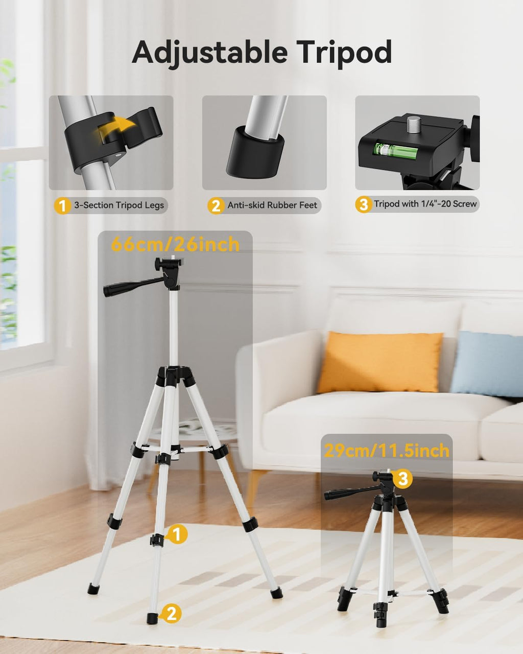 Laser Level with Tripod, Self-Leveling Green Beam Horizontal and Vertical Cross-Line Laser for Home Decoration Carrying Pouch, Battery Included