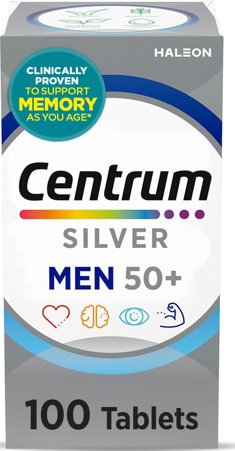 Centrum Silver Men's 50+ Multivitamin with Vitamin D3, B-Vitamins, Zinc for Memory and Cognition - 200 Tablets | Contains Vitamins D3, E, B6, and B12, Gluten Free, Non-GMO Ingredients, GLP-1 Support