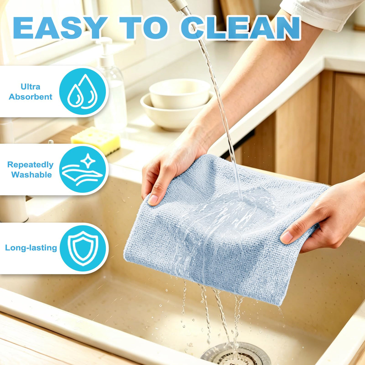 Puomue 55 Pack Microfiber Cleaning Cloth Roll, Tear Away Reusable Paper Towels, 11" x 9", Ultra Absorbent & Lint Free Microfiber Cloth for Cleaning Cars, Kitchen, Window, Home and Shop, Grey