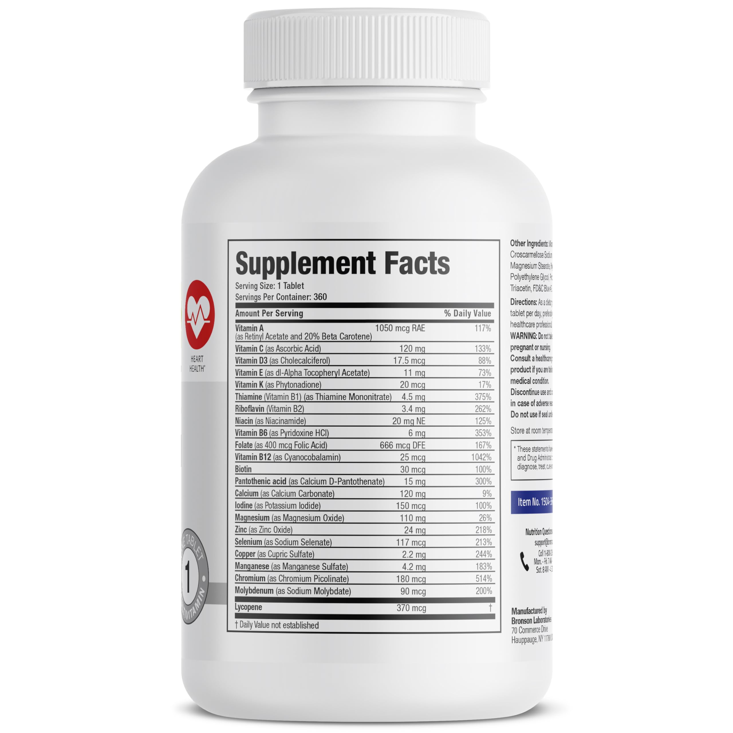 Bronson ONE Daily Mens 50+ Complete Multivitamin Multimineral, 90 Tablets | Once-Daily, Targeted Nutrition For Active Men Over 50, Non-GMO, Gluten-Free, Soy-Free