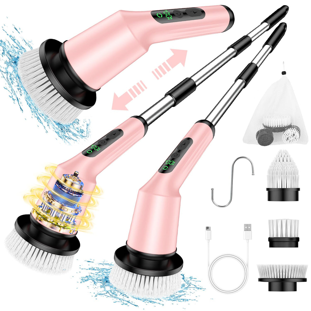 Electric Spin Scrubber for Cleaning Bathroom, Shower Scrubber Cordless Cleaning Brush with IPX7 Waterproof & 2 Speed, 3 Brush Heads, Bathroom Cleaning Supplies for Shower Tub Kitchen Tile Toilet