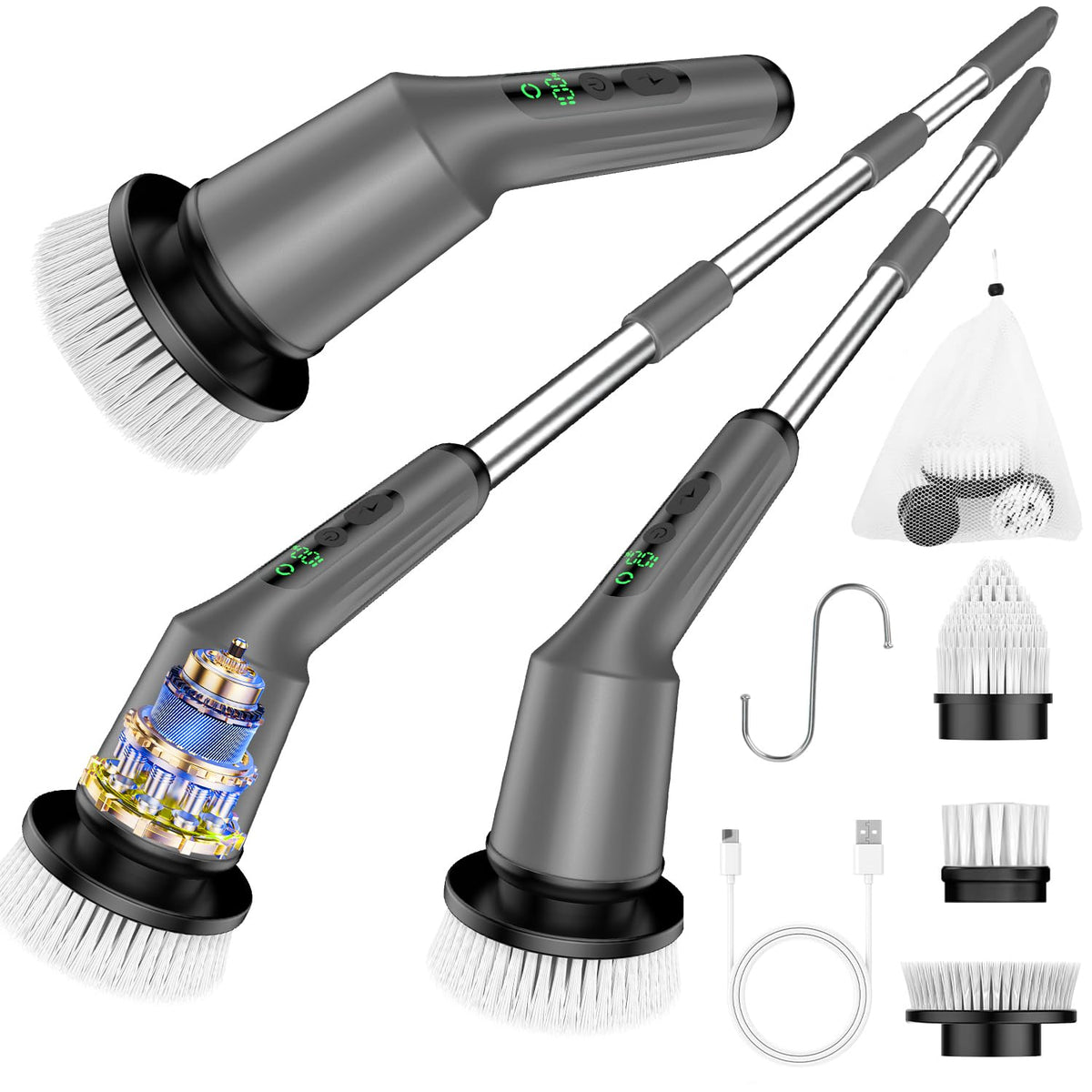 Electric Spin Scrubber for Cleaning Bathroom, Shower Scrubber Cordless Cleaning Brush with IPX7 Waterproof & 2 Speed, 3 Brush Heads, Bathroom Cleaning Supplies for Shower Tub Kitchen Tile Toilet