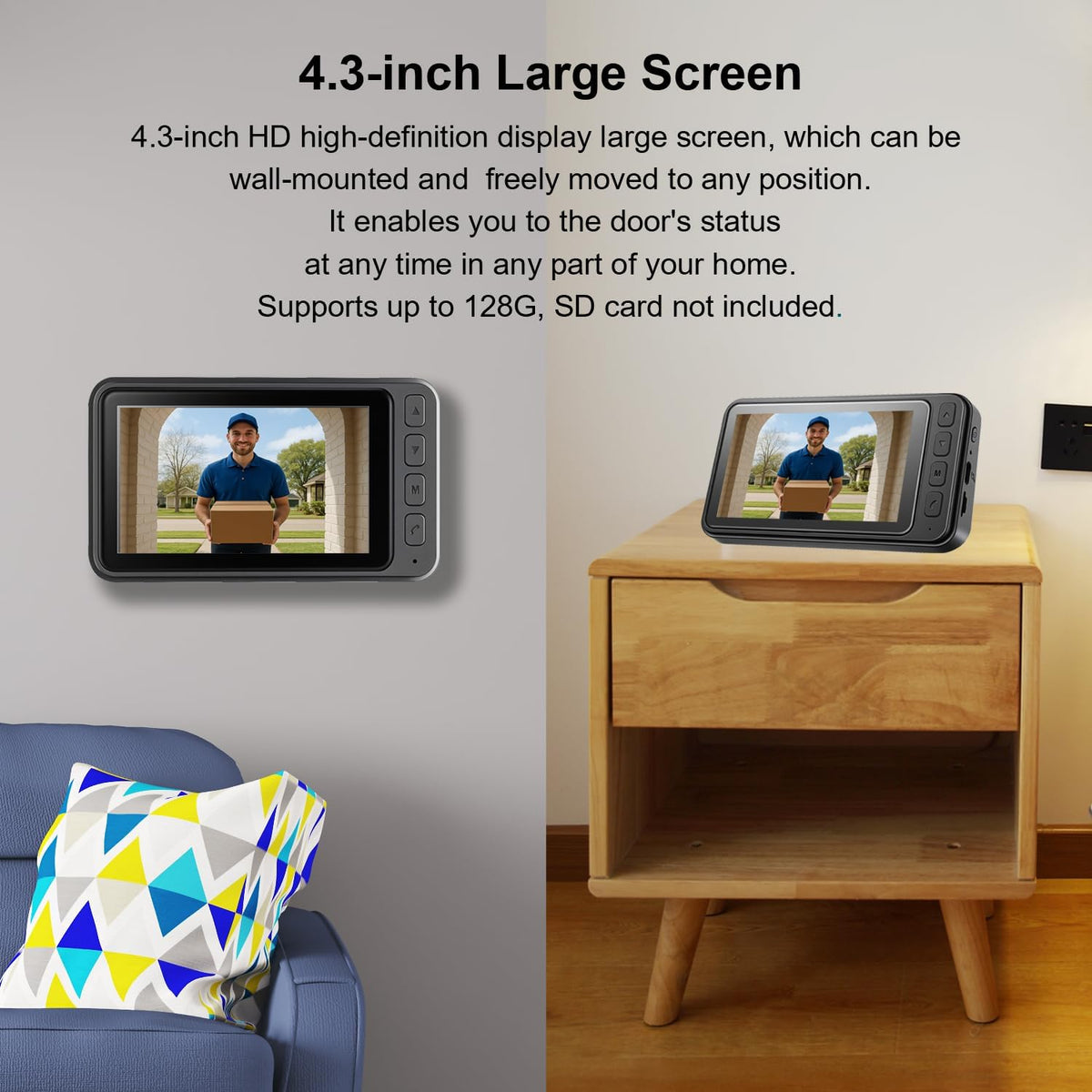 Video Doorbell Wireless with Screen 1080p, No Subscription Door Bell Camera with Monitor Screen, Local Storage NO WiFi and APP Needed, Video Intercom Two-Way Audio,160° View,Night Vision