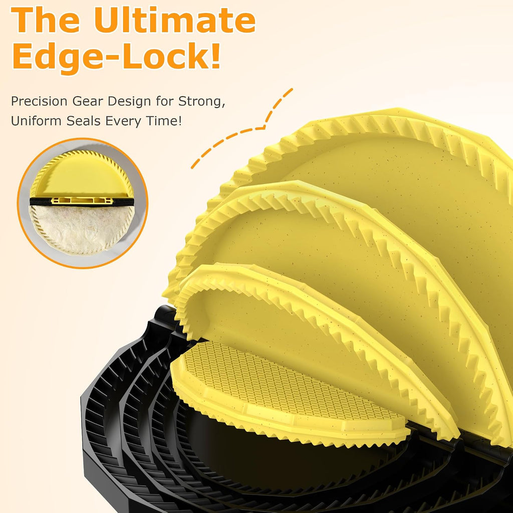 Tortilla Sealer Crimper - Quesadilla Maker for 10"+8"+6"+4" Flour Tortillas | 4pcs Press Make Sealed Taco,Quesadilla,Empanada,Burrito,Dumpling,Sandwich,BPA-Free,Dishwasher Safe (Black Yellow)