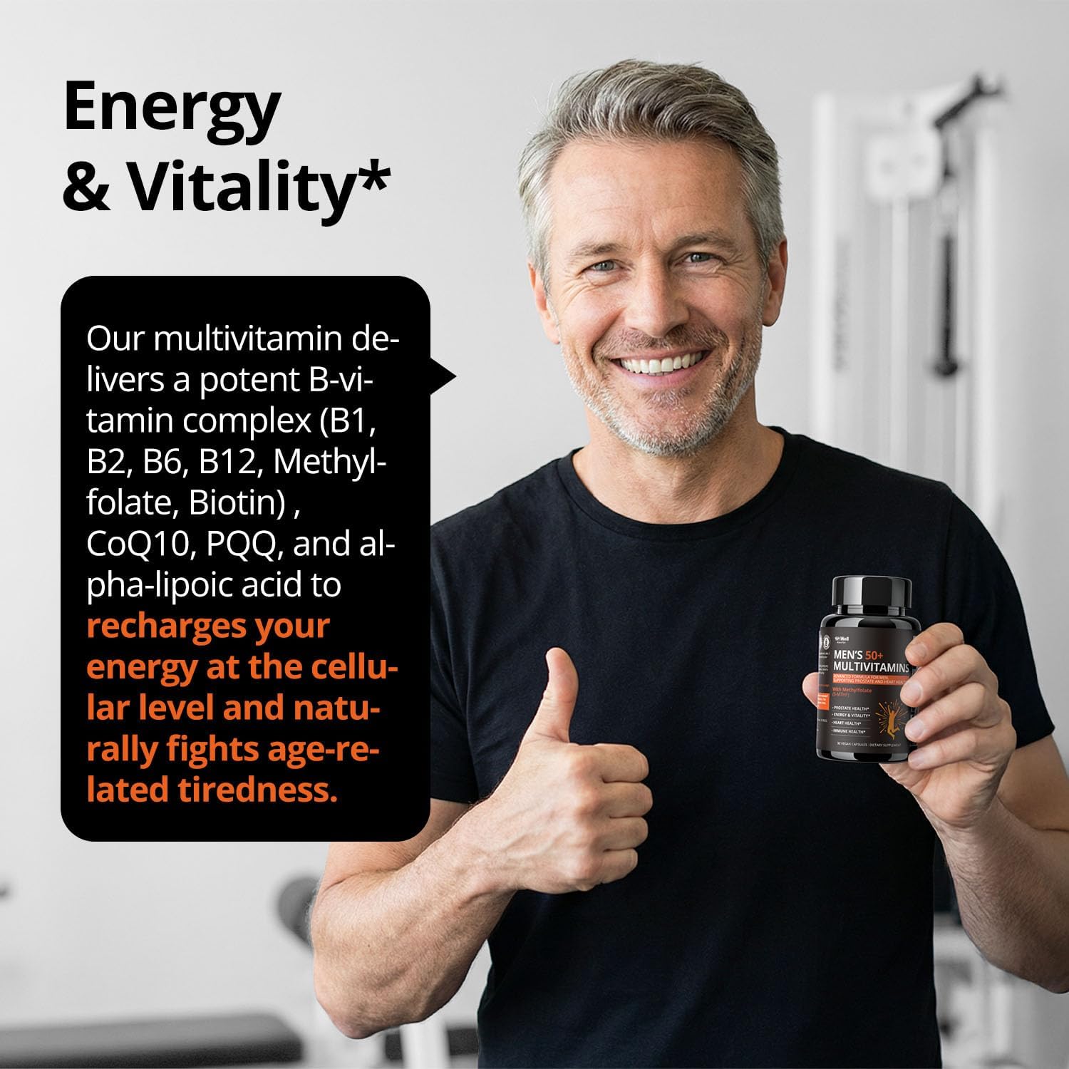 Multivitamin for Men Over 50 W/CoQ10, Methylfolate, Saw Palmetto, 90 Count | Energy Support, Prostate Health, Immune Support, Third-Party Tested, Vegan Capsules, High Absorption, 30+ nutrients, non-GMO