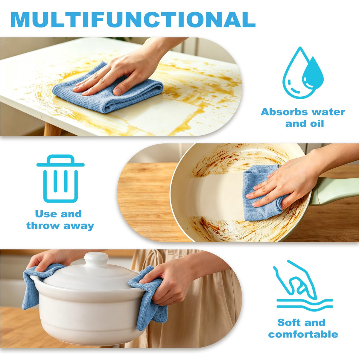Puomue 55 Pack Microfiber Cleaning Cloth Roll, Tear Away Reusable Paper Towels, 11" x 9", Ultra Absorbent & Lint Free Microfiber Cloth for Cleaning Cars, Kitchen, Window, Home and Shop, Grey
