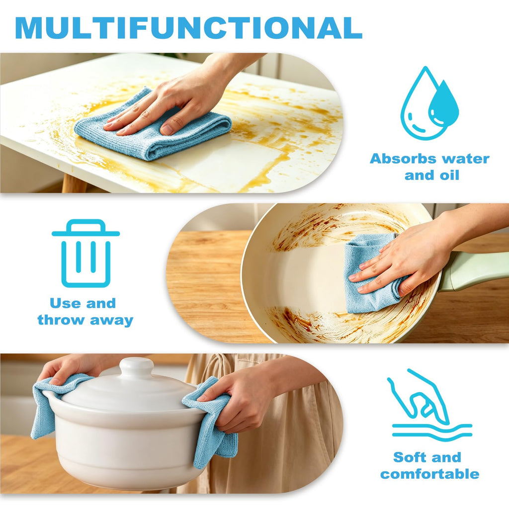 Puomue 55 Pack Microfiber Cleaning Cloth Roll, Tear Away Reusable Paper Towels, 11" x 9", Ultra Absorbent & Lint Free Microfiber Cloth for Cleaning Cars, Kitchen, Window, Home and Shop, Grey