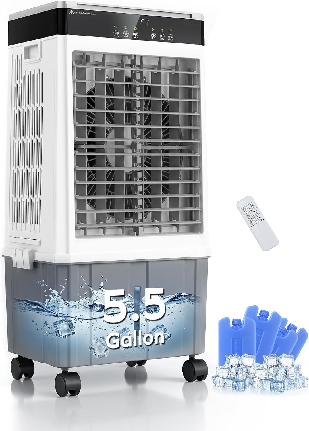 Air Choice Swamp Cooler, 46" Tower Cooling Fans that Blow Cold Air, 4.5Gal Removable Water Tank, 4 Ice Packs, 60° Oscillation, 3 Speeds, 12H Timer, Portable Evaporative Air Cooler for Bedroom Office