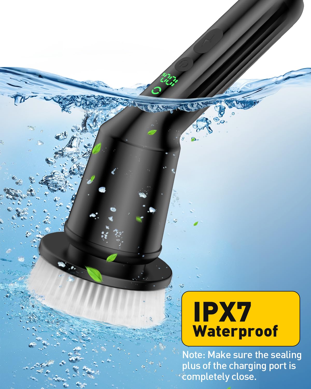 Electric Spin Scrubber for Cleaning Bathroom, Shower Scrubber Cordless Cleaning Brush with IPX7 Waterproof & 2 Speed, 3 Brush Heads, Bathroom Cleaning Supplies for Shower Tub Kitchen Tile Toilet
