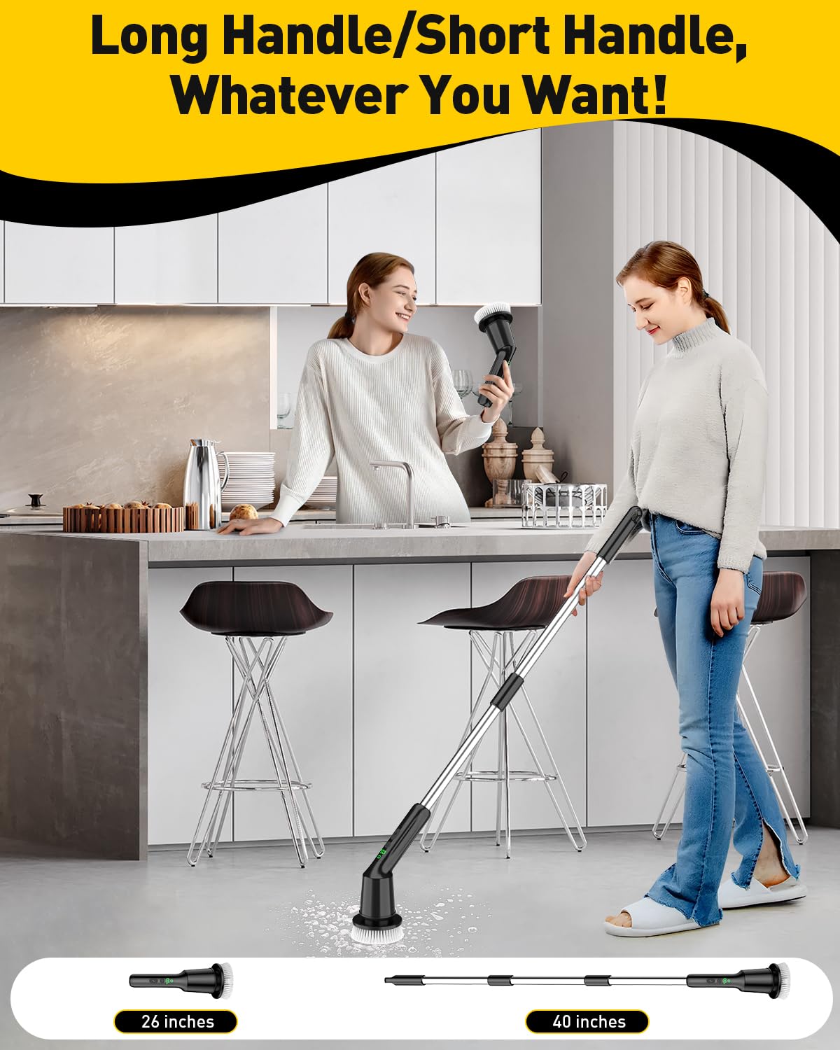 Electric Spin Scrubber for Cleaning Bathroom, Shower Scrubber Cordless Cleaning Brush with IPX7 Waterproof & 2 Speed, 3 Brush Heads, Bathroom Cleaning Supplies for Shower Tub Kitchen Tile Toilet