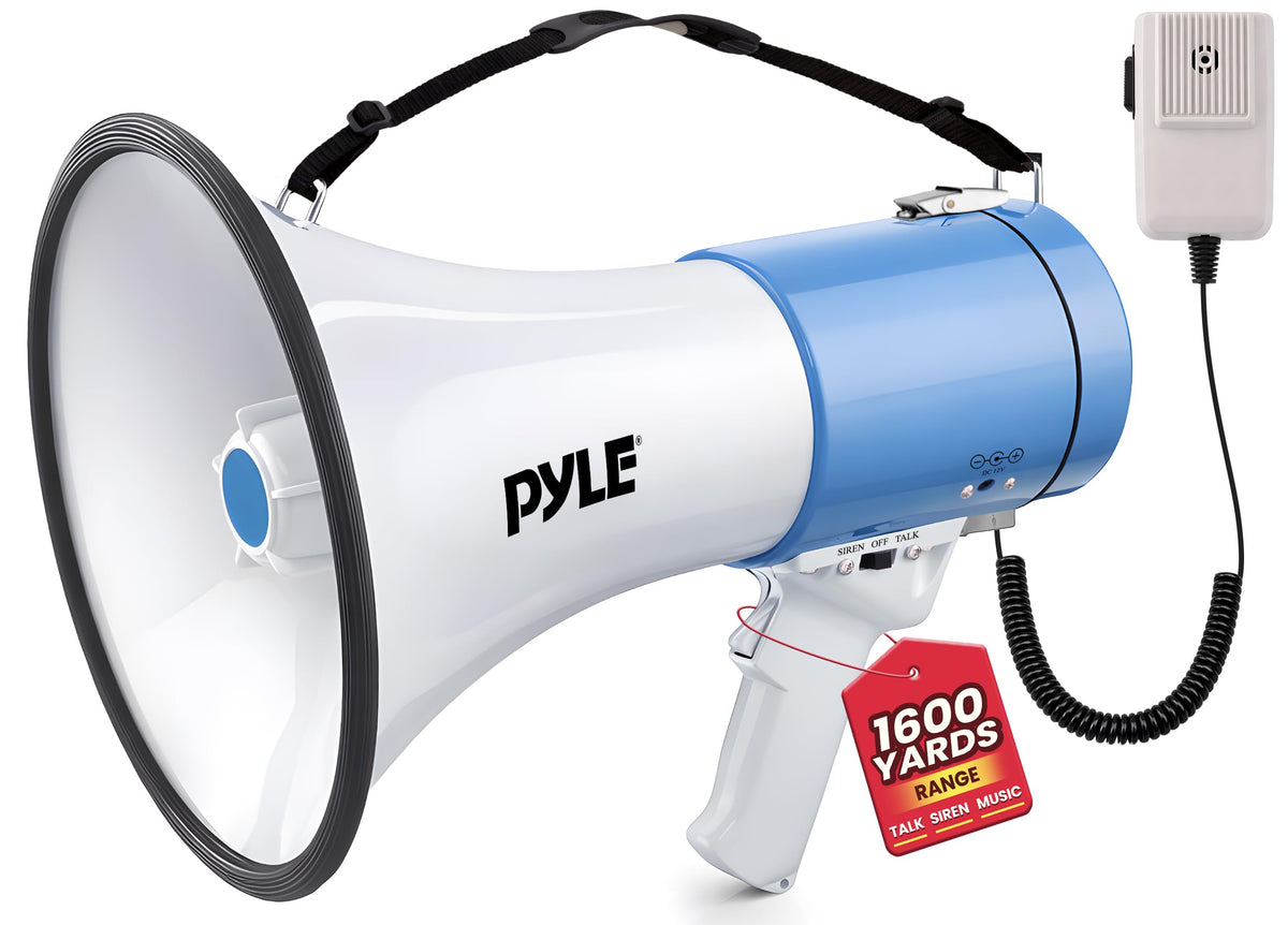 Pyle Portable Megaphone Speaker PA Bullhorn - Built-in Siren, 50W Adjustable Volume Control in 1200 Yard Range, Ideal for Any Outdoor Sports, Cheerleading Fans & Coaches, or for Safety Drills