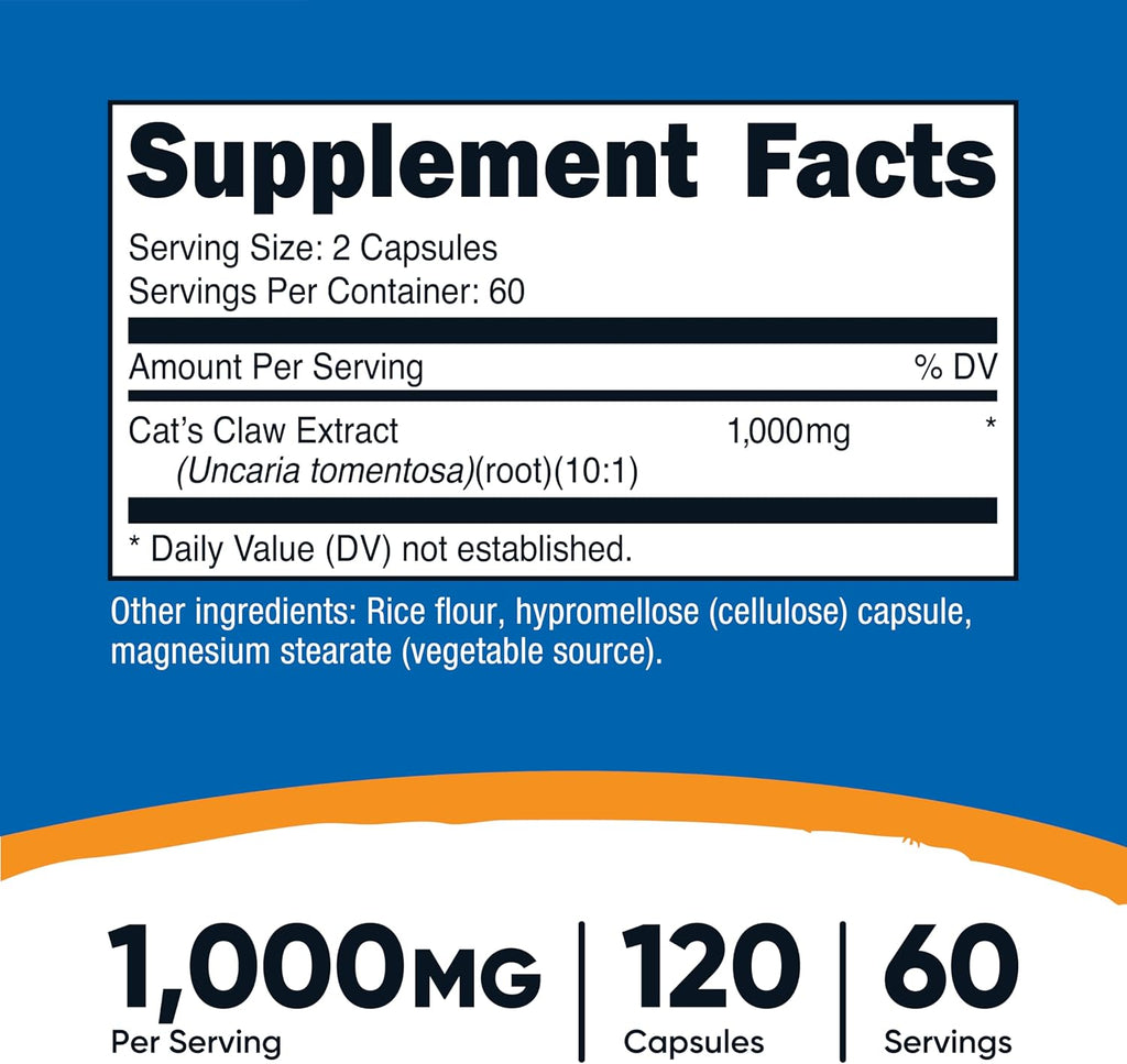 Nutricost Cat's Claw 1000mg, 120 Capsules, 60 Servings, Gluten-Free | Vegetarian Caps, GMO-Free