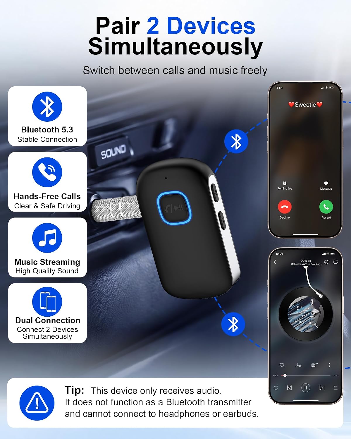 Bluetooth Car Adapter, 3.5mm Aux Receiver | Ox Auxiliary Adaptador
