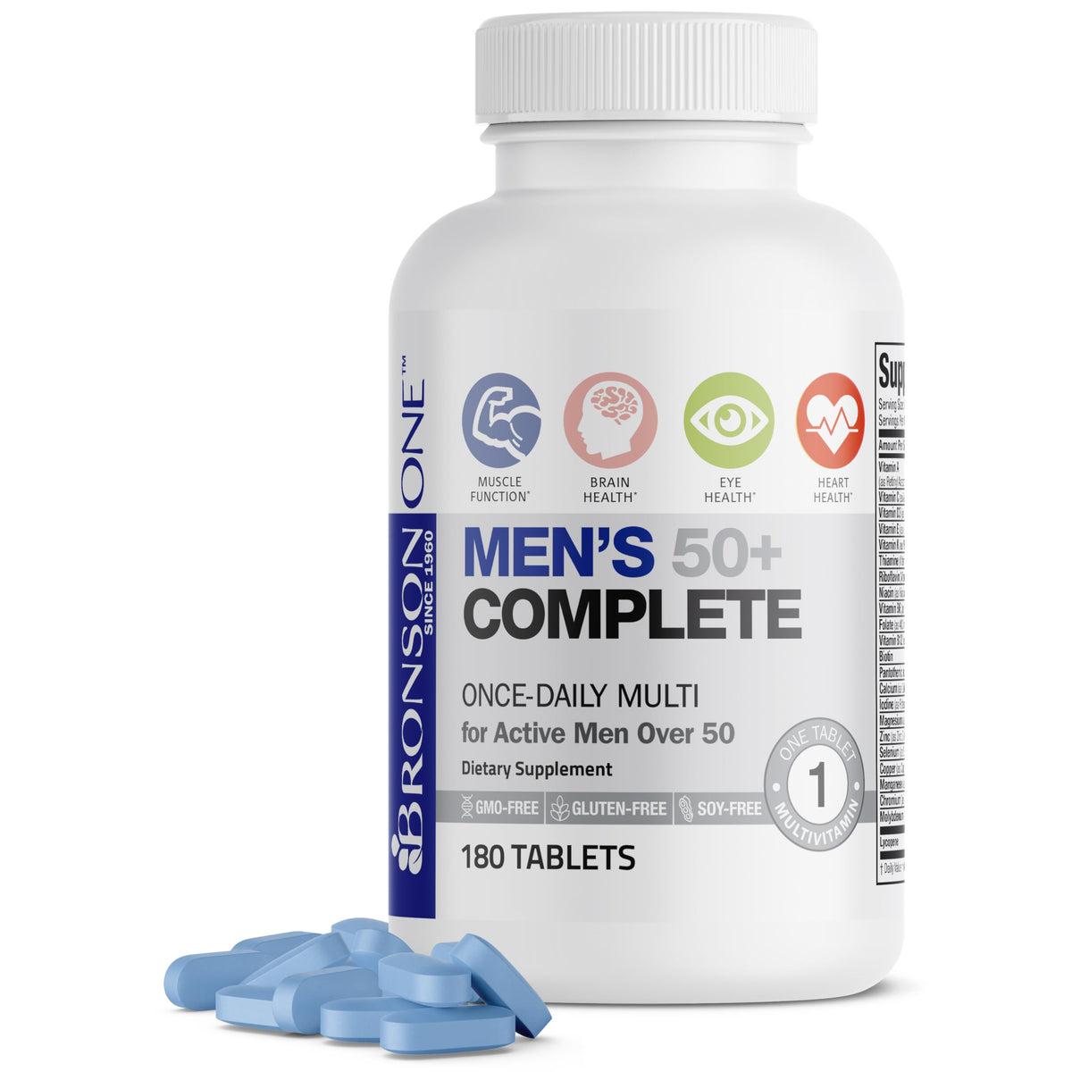 Bronson ONE Daily Mens 50+ Complete Multivitamin Multimineral, 90 Tablets | Once-Daily, Targeted Nutrition For Active Men Over 50, Non-GMO, Gluten-Free, Soy-Free
