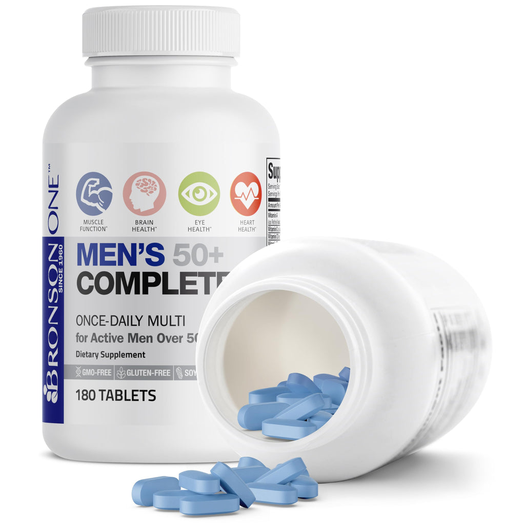 Bronson ONE Daily Mens 50+ Complete Multivitamin Multimineral, 90 Tablets | Once-Daily, Targeted Nutrition For Active Men Over 50, Non-GMO, Gluten-Free, Soy-Free