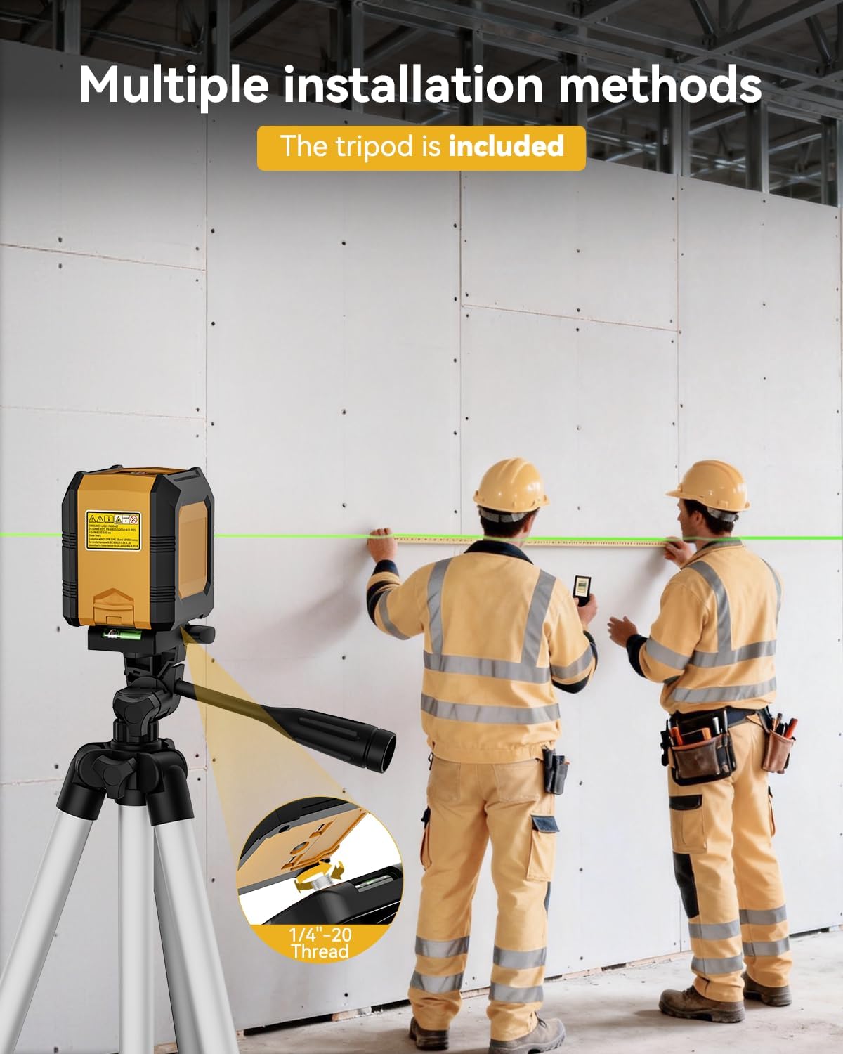 Laser Level with Tripod, Self-Leveling Green Beam Horizontal and Vertical Cross-Line Laser for Home Decoration Carrying Pouch, Battery Included