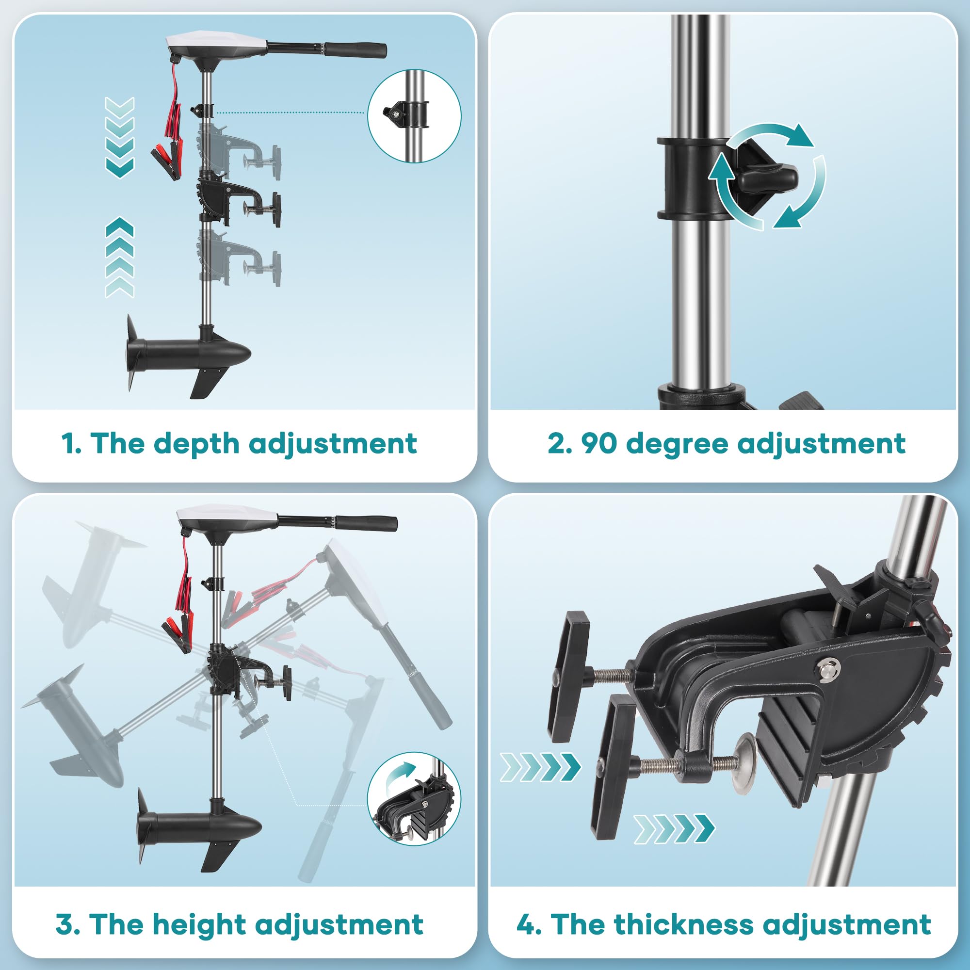 55lb Thrust Trolling Motor 8 Speed Electric Outboard Motor Kayak Motor with Adjustment 6-inch Extendable Handle, 30'' Shaft Length, LED Indicator, Transom Mounted for Kayak, Fishing Boat(Black)