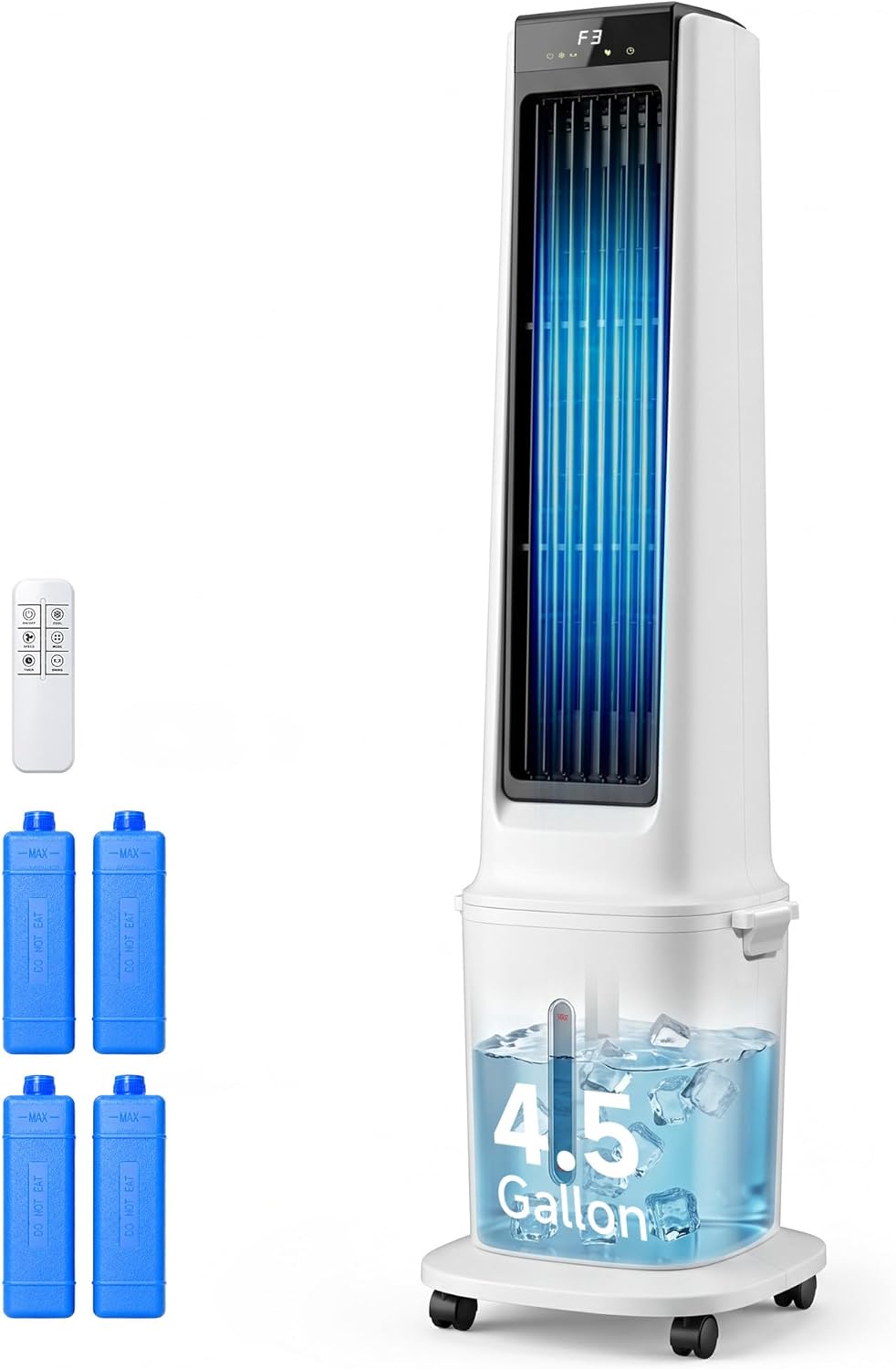 Air Choice Swamp Cooler, 46" Tower Cooling Fans that Blow Cold Air, 4.5Gal Removable Water Tank, 4 Ice Packs, 60° Oscillation, 3 Speeds, 12H Timer, Portable Evaporative Air Cooler for Bedroom Office