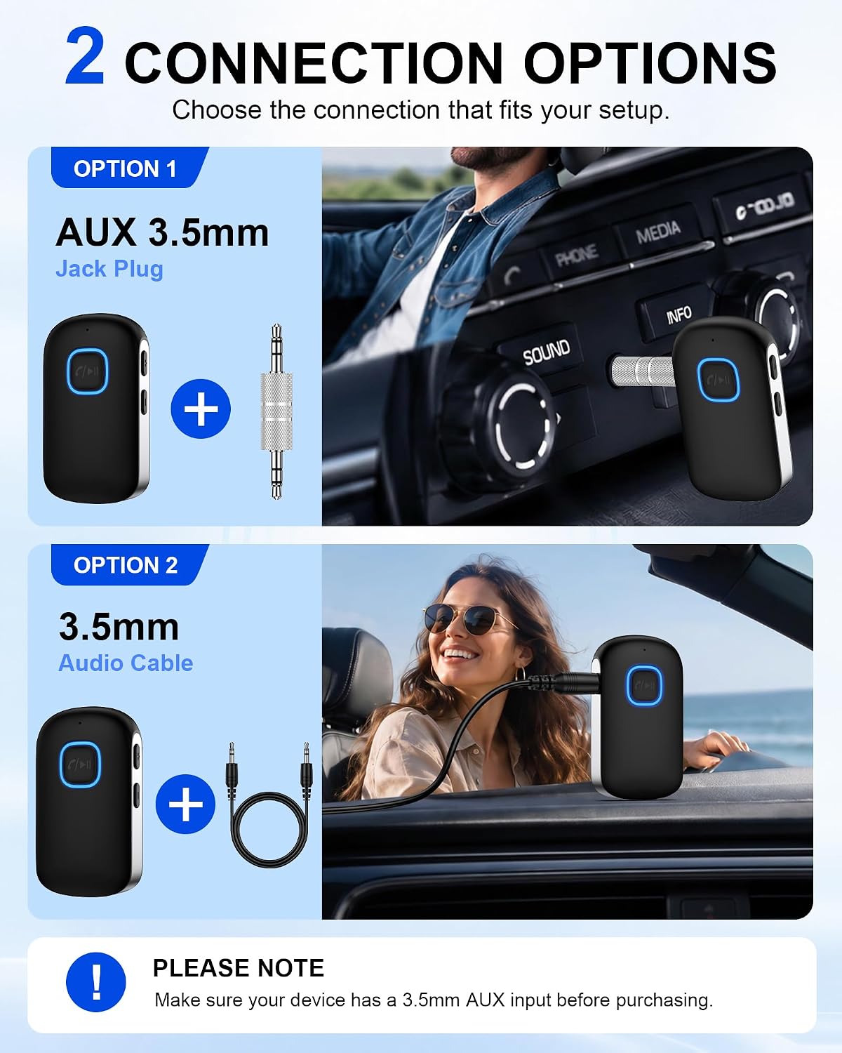 Bluetooth Car Adapter, 3.5mm Aux Receiver | Ox Auxiliary Adaptador