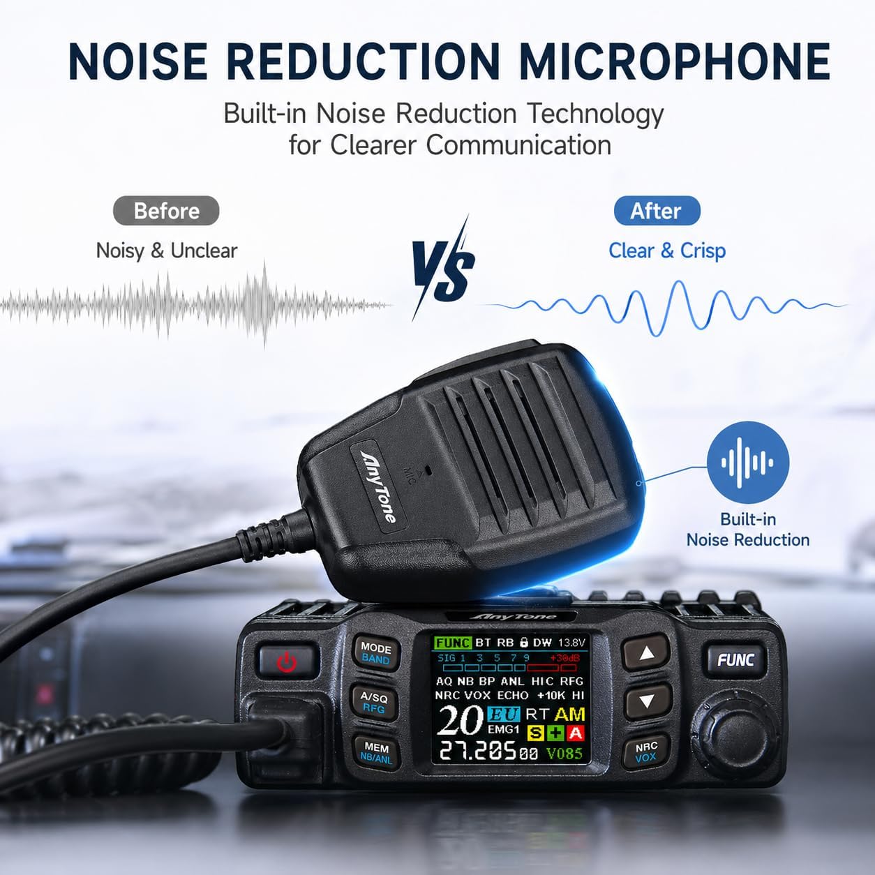 AnyTone AT-5000 CB Radio with SSB, 40 Channels Mobile Transceiver, USB/LSB, NOAA Weather, NRC Noise Reduction, SWR Meter, VOX, 12V/24V for Semi Trucks