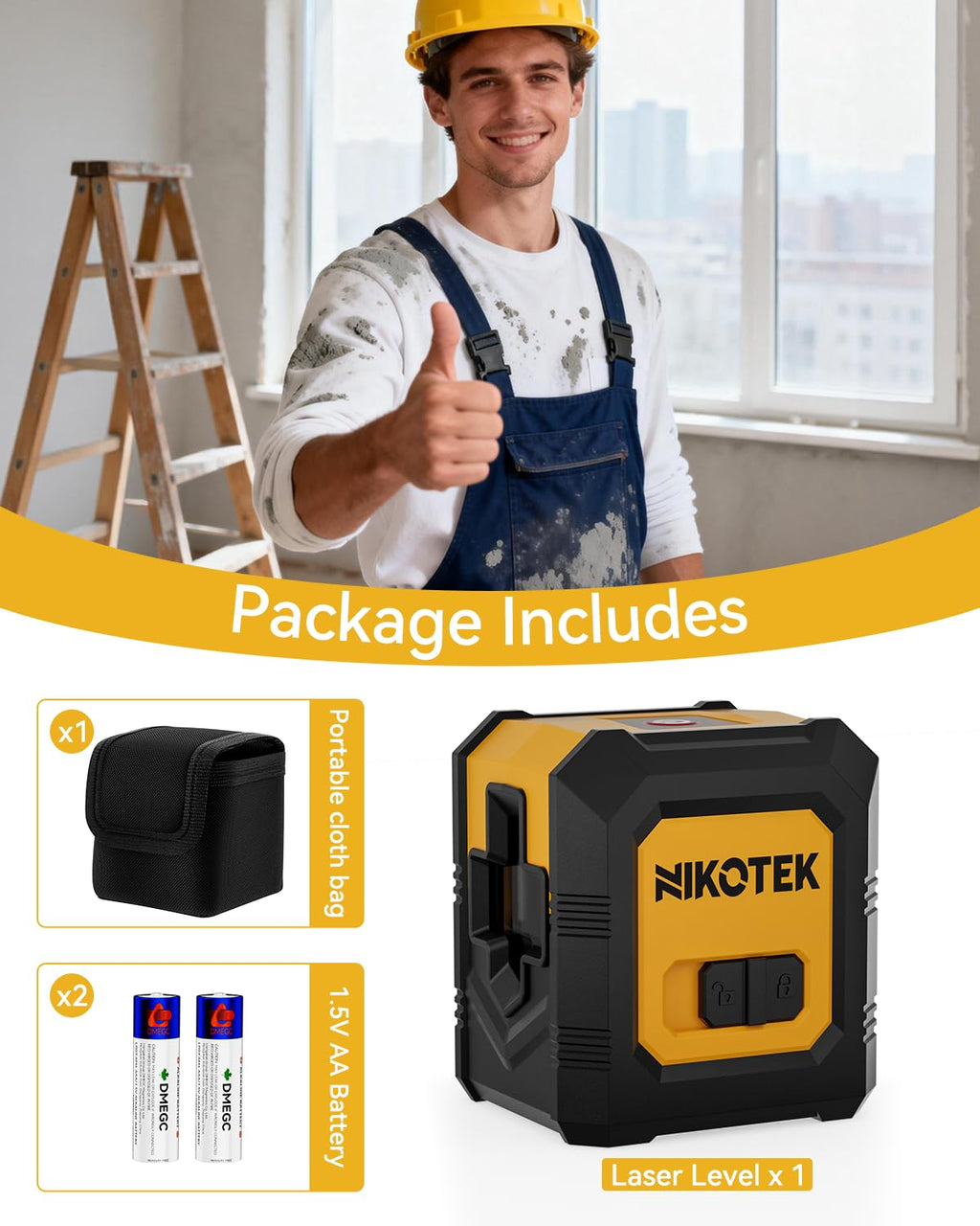 Laser Level with Tripod, Self-Leveling Green Beam Horizontal and Vertical Cross-Line Laser for Home Decoration Carrying Pouch, Battery Included