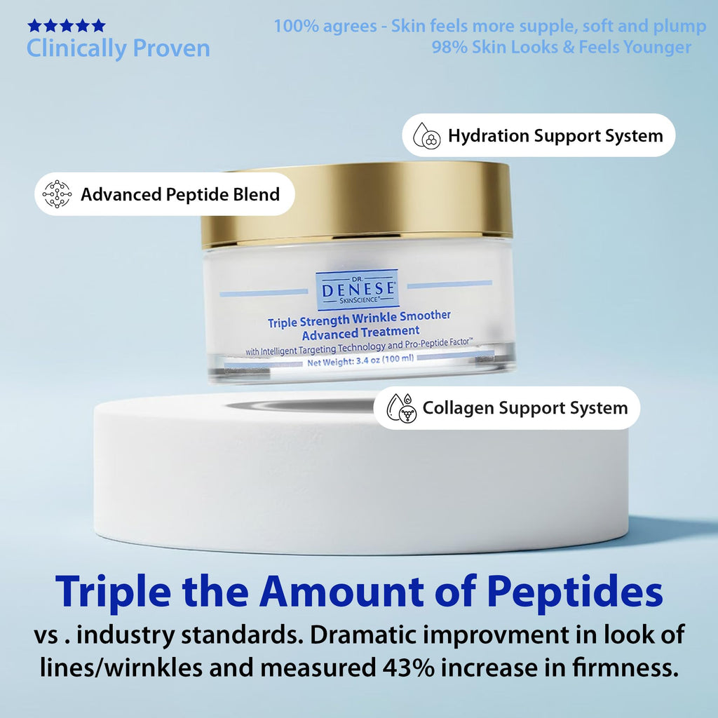Dr. Denese SkinScience Triple Strength Wrinkle Smoother Advanced Treatment Combines Natural Extracts with Enhanced Peptide Technology To Tighten & Firm Skin - Paraben-Free Cruelty-Free 3.4oz