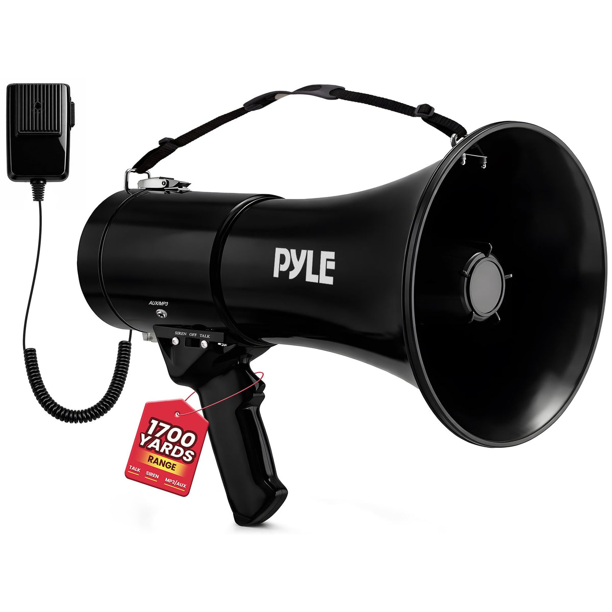 Pyle Portable Megaphone Speaker PA Bullhorn - Built-in Siren, 50W Adjustable Volume Control in 1200 Yard Range, Ideal for Any Outdoor Sports, Cheerleading Fans & Coaches, or for Safety Drills