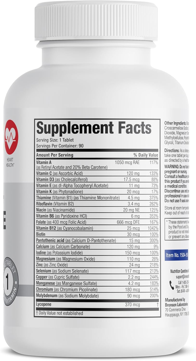 Bronson ONE Daily Mens 50+ Complete Multivitamin Multimineral, 90 Tablets | Once-Daily, Targeted Nutrition For Active Men Over 50, Non-GMO, Gluten-Free, Soy-Free