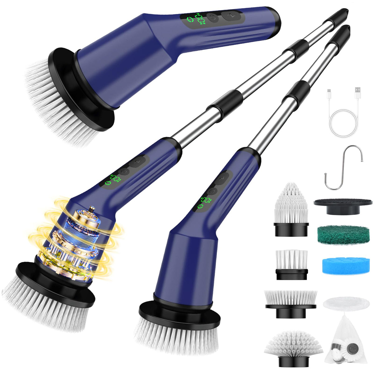 Electric Spin Scrubber for Cleaning Bathroom, Shower Scrubber Cordless Cleaning Brush with IPX7 Waterproof & 2 Speed, 3 Brush Heads, Bathroom Cleaning Supplies for Shower Tub Kitchen Tile Toilet