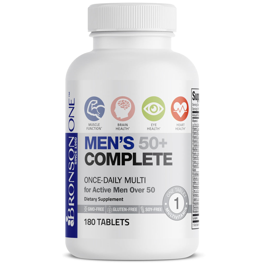 Bronson ONE Daily Mens 50+ Complete Multivitamin Multimineral, 90 Tablets | Once-Daily, Targeted Nutrition For Active Men Over 50, Non-GMO, Gluten-Free, Soy-Free